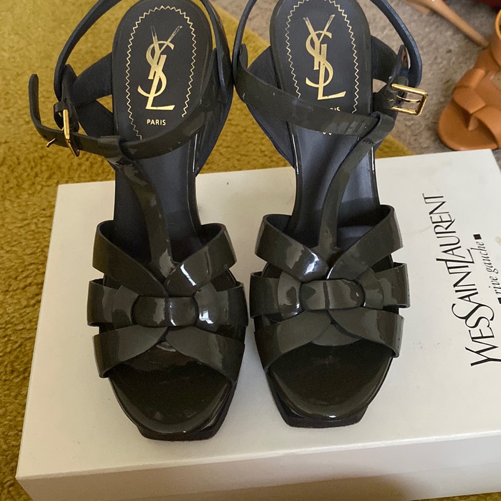 YSL Dark Grey Tribute Sandals